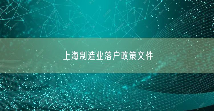 上海制造业落户政策文件