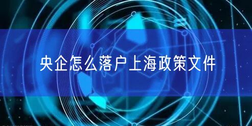 央企怎么落户上海政策文件