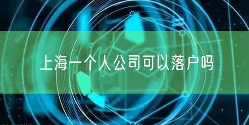 上海一个人公司可以落户吗