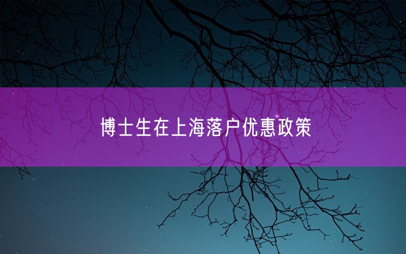 博士生在上海落户优惠政策