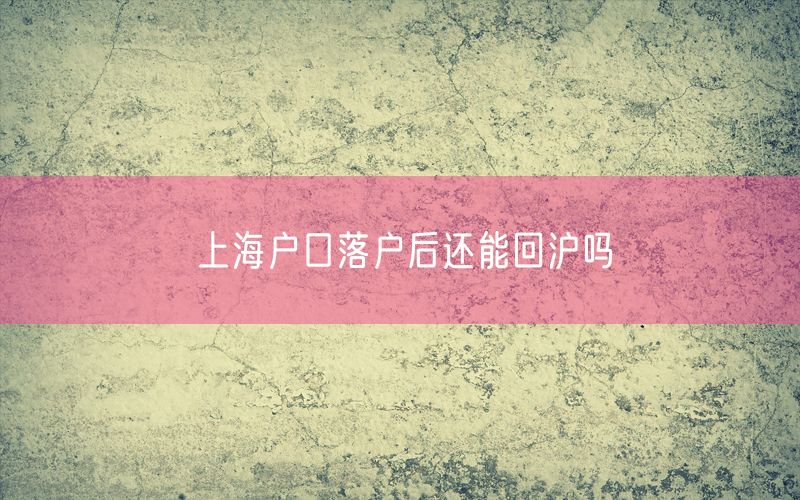 上海户口落户后还能回沪吗