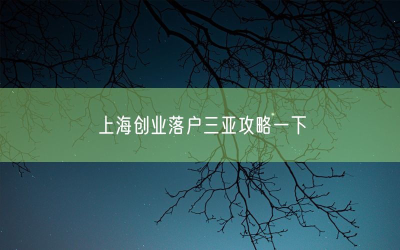 上海创业落户三亚攻略一下