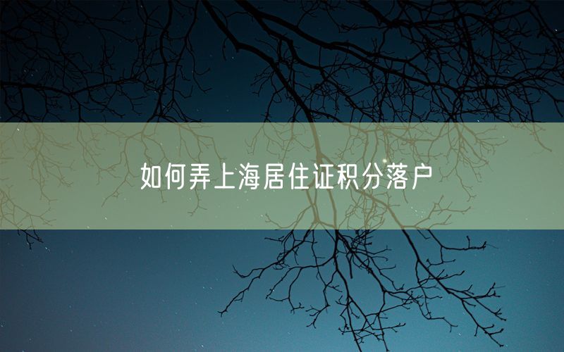 如何弄上海居住证积分落户