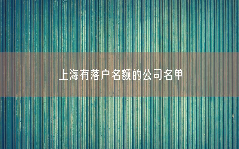 上海有落户名额的公司名单