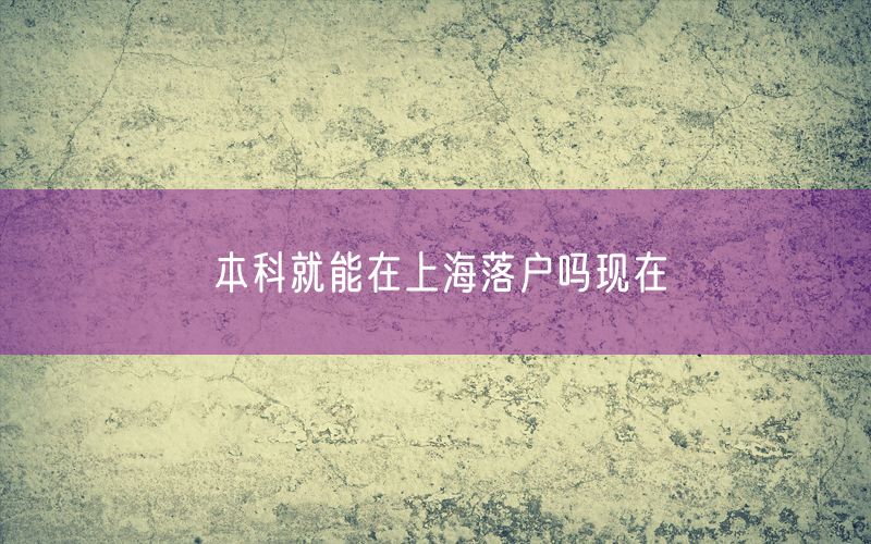 本科就能在上海落户吗现在