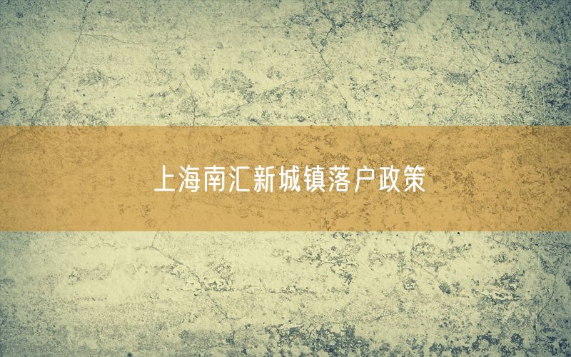 上海南汇新城镇落户政策