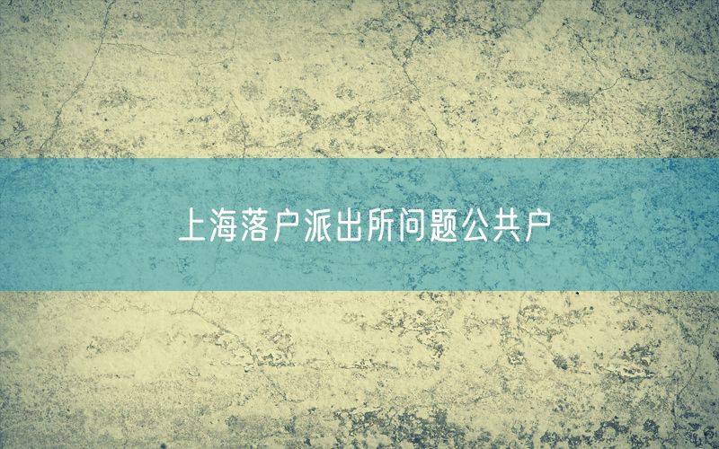 上海落户派出所问题公共户