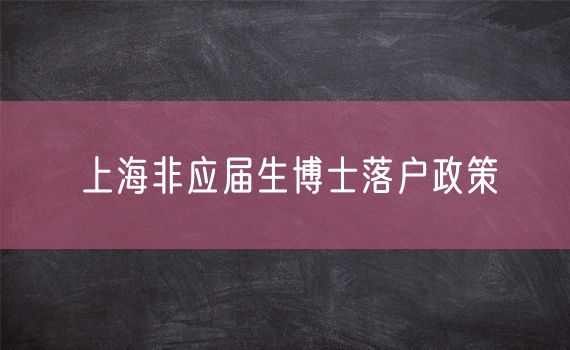 上海非应届生博士落户政策