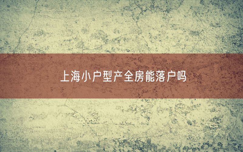 上海小户型产全房能落户吗