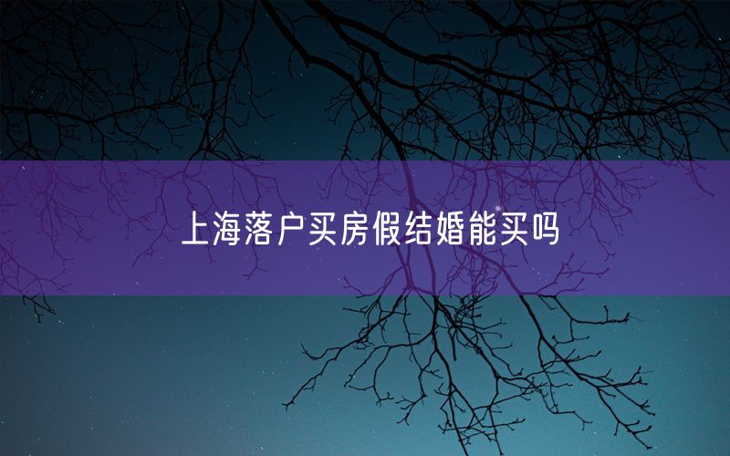 上海落户买房假结婚能买吗