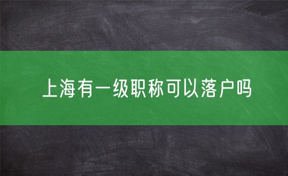 上海有一级职称可以落户吗