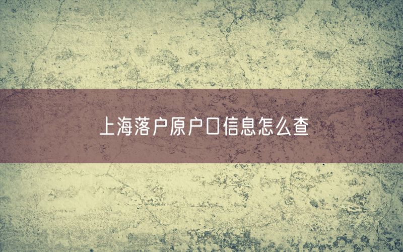 上海落户原户口信息怎么查