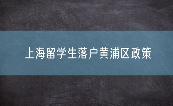 上海留学生落户黄浦区政策