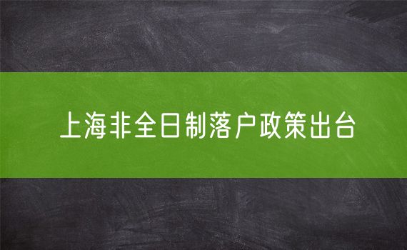 上海非全日制落户政策出台