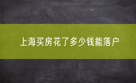 上海买房花了多少钱能落户