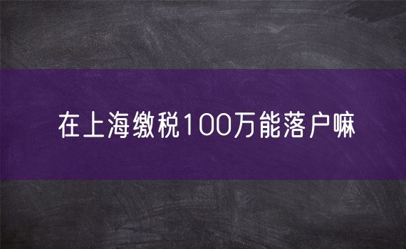 在上海缴税100万能落户嘛