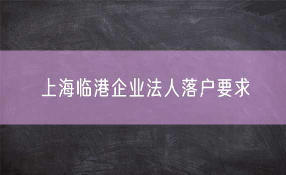 上海临港企业法人落户要求