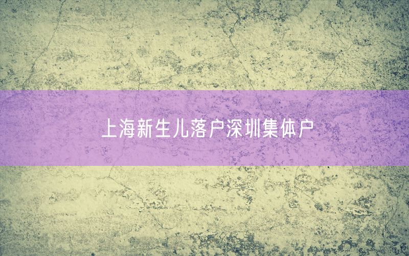 上海新生儿落户深圳集体户