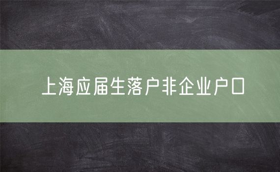 上海应届生落户非企业户口