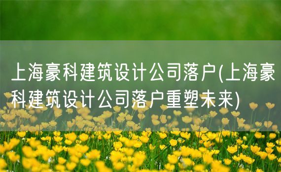 上海豪科建筑设计公司落户(上海豪科建筑设计公司落户重塑未来)