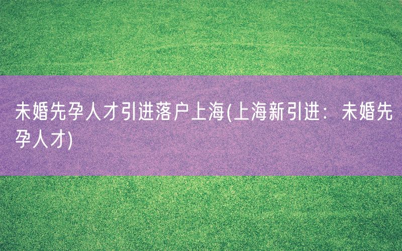 未婚先孕人才引进落户上海(上海新引进：未婚先孕人才)