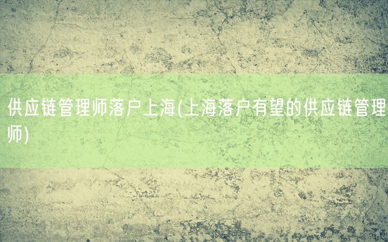 供应链管理师落户上海(上海落户有望的供应链管理师)