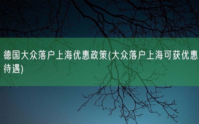 德国大众落户上海优惠政策(大众落户上海可获优惠待遇)