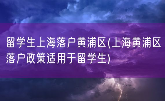 留学生上海落户黄浦区(上海黄浦区落户政策适用于留学生)