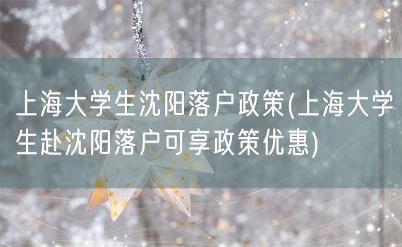 上海大学生沈阳落户政策(上海大学生赴沈阳落户可享政策优惠)