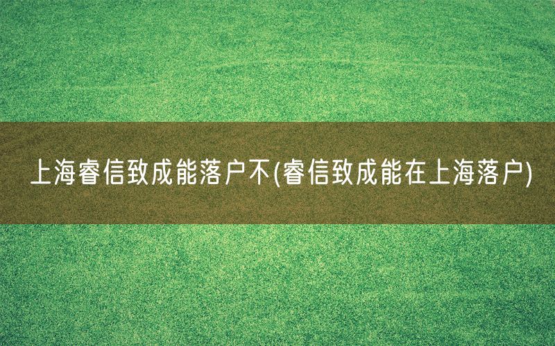 上海睿信致成能落户不(睿信致成能在上海落户)