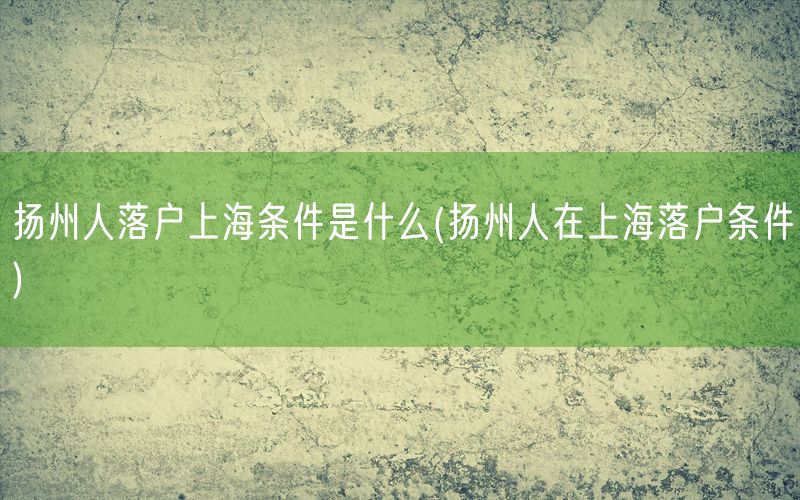 扬州人落户上海条件是什么(扬州人在上海落户条件)