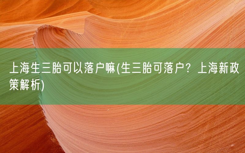 上海生三胎可以落户嘛(生三胎可落户？上海新政策解析)