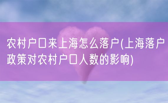 农村户口来上海怎么落户(上海落户政策对农村户口人数的影响)