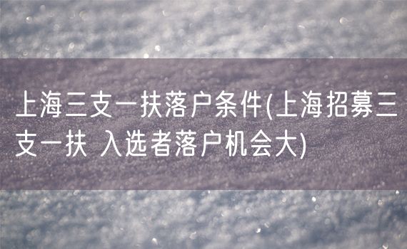 上海三支一扶落户条件(上海招募三支一扶 入选者落户机会大)