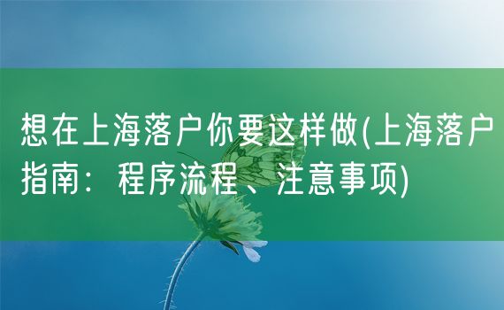 想在上海落户你要这样做(上海落户指南：程序流程、注意事项)