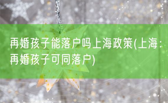 再婚孩子能落户吗上海政策(上海：再婚孩子可同落户)