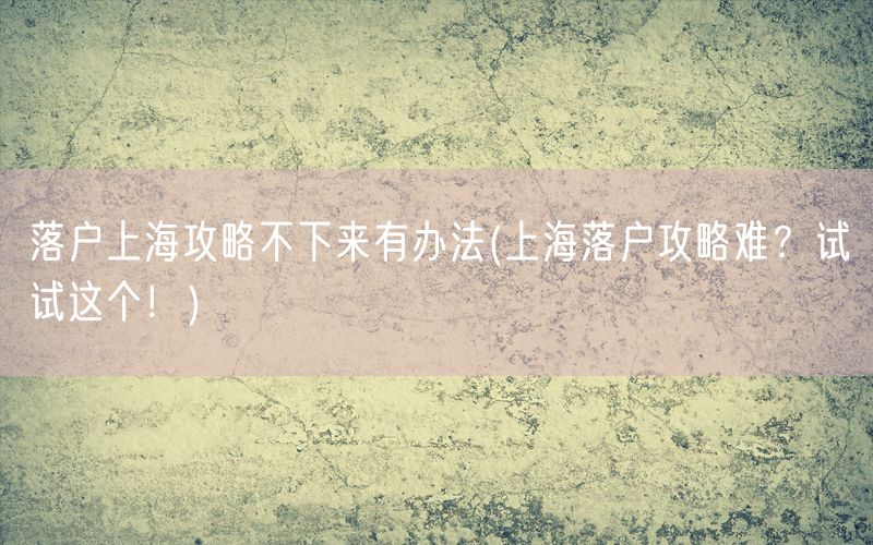 落户上海攻略不下来有办法(上海落户攻略难？试试这个！)