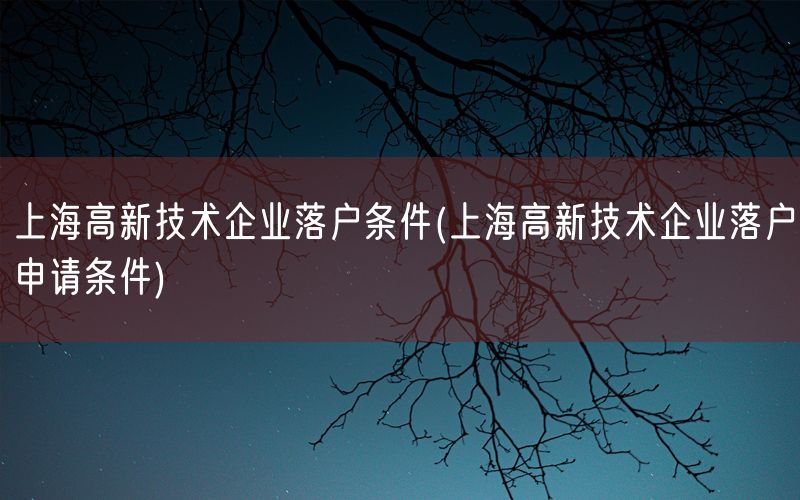 上海高新技术企业落户条件(上海高新技术企业落户申请条件)