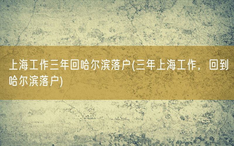 上海工作三年回哈尔滨落户(三年上海工作，回到哈尔滨落户)