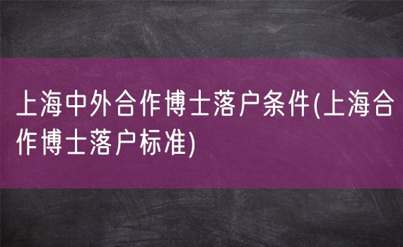 上海中外合作博士落户条件(上海合作博士落户标准)