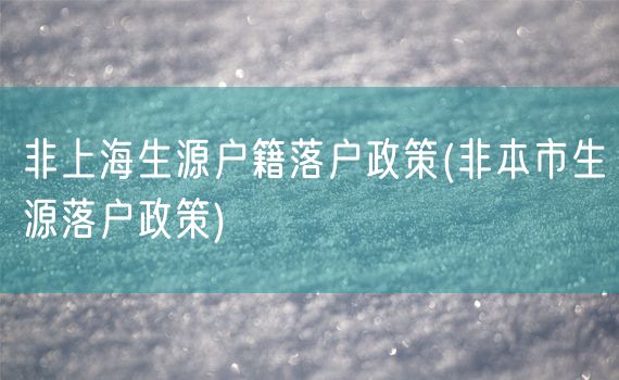 非上海生源户籍落户政策(非本市生源落户政策)