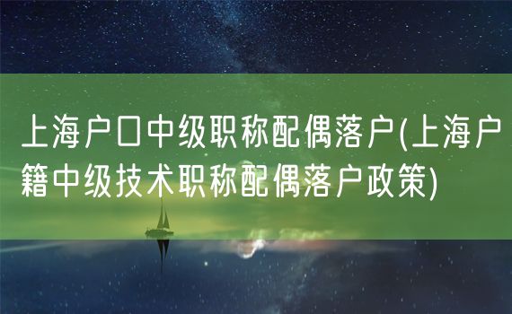 上海户口中级职称配偶落户(上海户籍中级技术职称配偶落户政策)