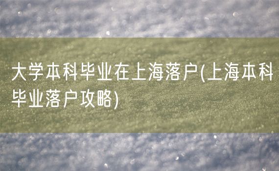 大学本科毕业在上海落户(上海本科毕业落户攻略)