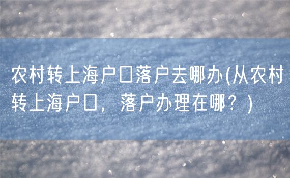 农村转上海户口落户去哪办(从农村转上海户口，落户办理在哪？)