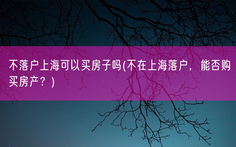 不落户上海可以买房子吗(不在上海落户，能否购买房产？)