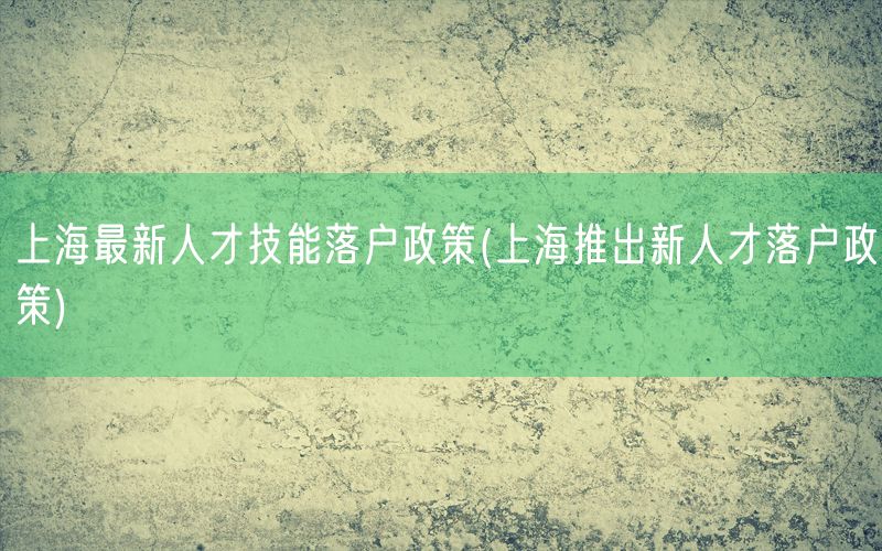 上海最新人才技能落户政策(上海推出新人才落户政策)