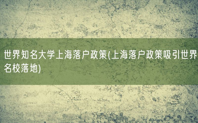 世界知名大学上海落户政策(上海落户政策吸引世界名校落地)