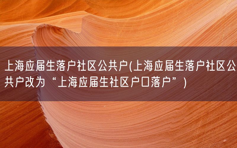 上海应届生落户社区公共户(上海应届生落户社区公共户改为“上海应届生社区户口落户”)