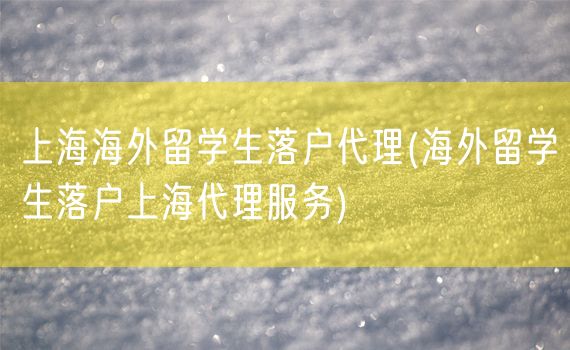 上海海外留学生落户代理(海外留学生落户上海代理服务)