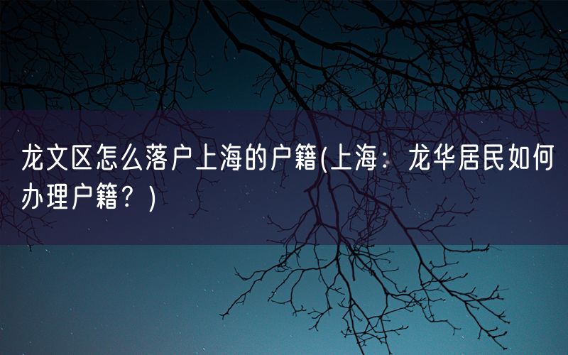 龙文区怎么落户上海的户籍(上海：龙华居民如何办理户籍？)